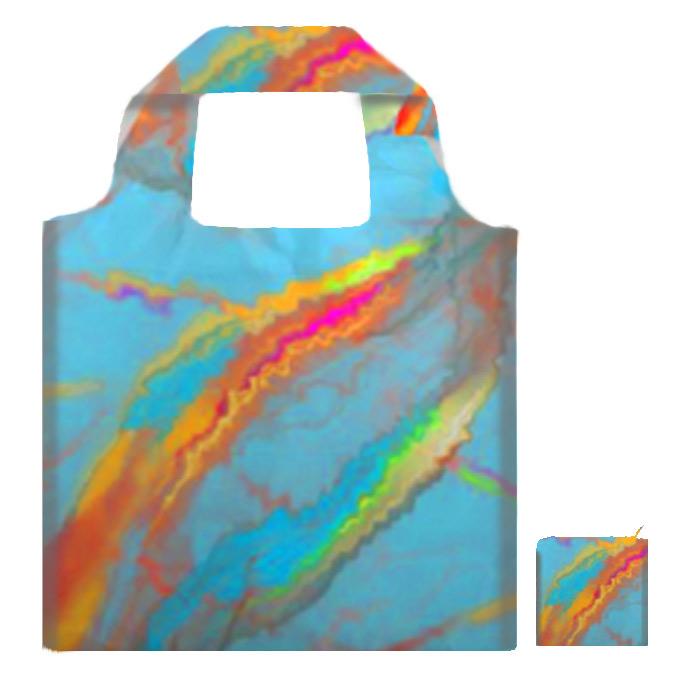 The teal tote has streaks of rose , neon yellow and green . What a useful gift!