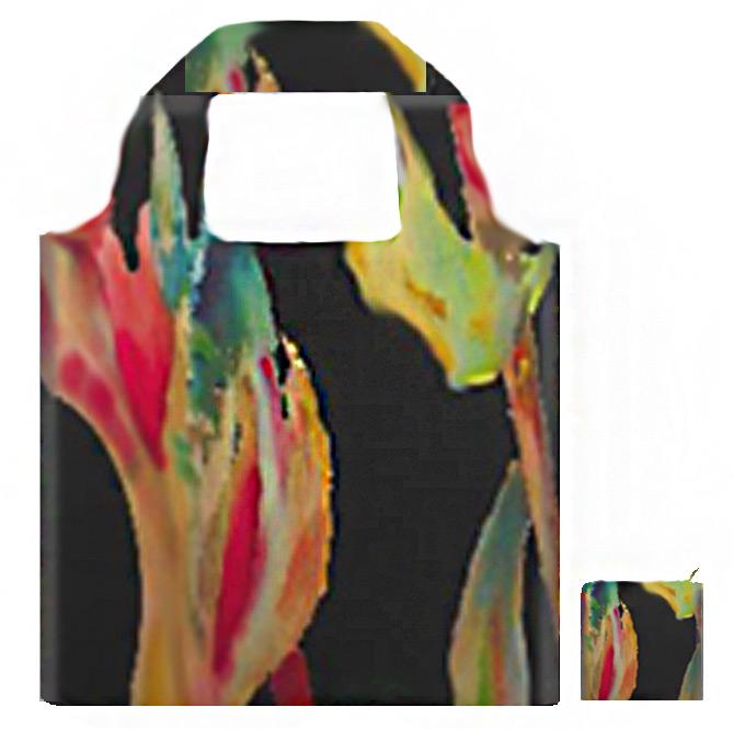 Tropical jungle bamboo tote bag folds into a zippered pouch.