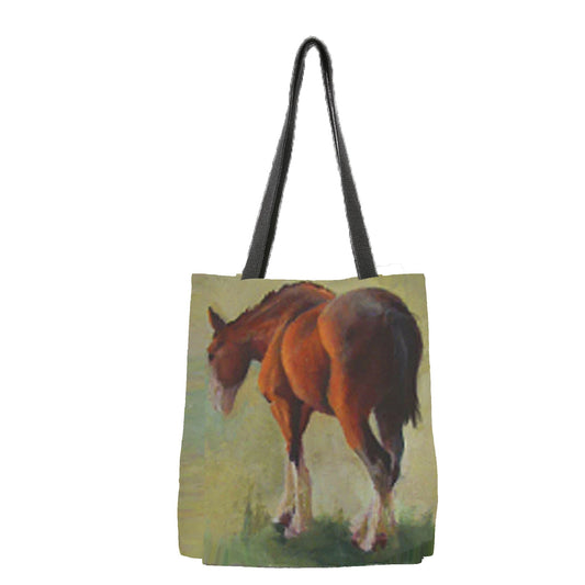Charlie the horse is on this tote bag. A proud stallion, he now visits the pasture every day